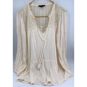 American Eagle Womens XS Cream Boho Blouse‎ With Lace Detail